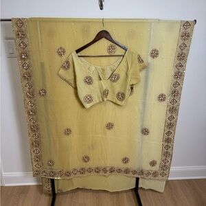 Light Mustard Embroidered Saree Set (Size 42)